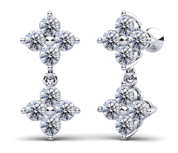 Elegant Diamond Drop Earrings with Dual Clusters of 4 Diamonds