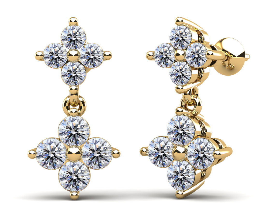 Elegant Diamond Drop Earrings with Dual Clusters and Two Diamond Sizes