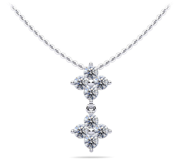 Diamond Pendant with Two Clusters of Equal Sized Round Diamonds