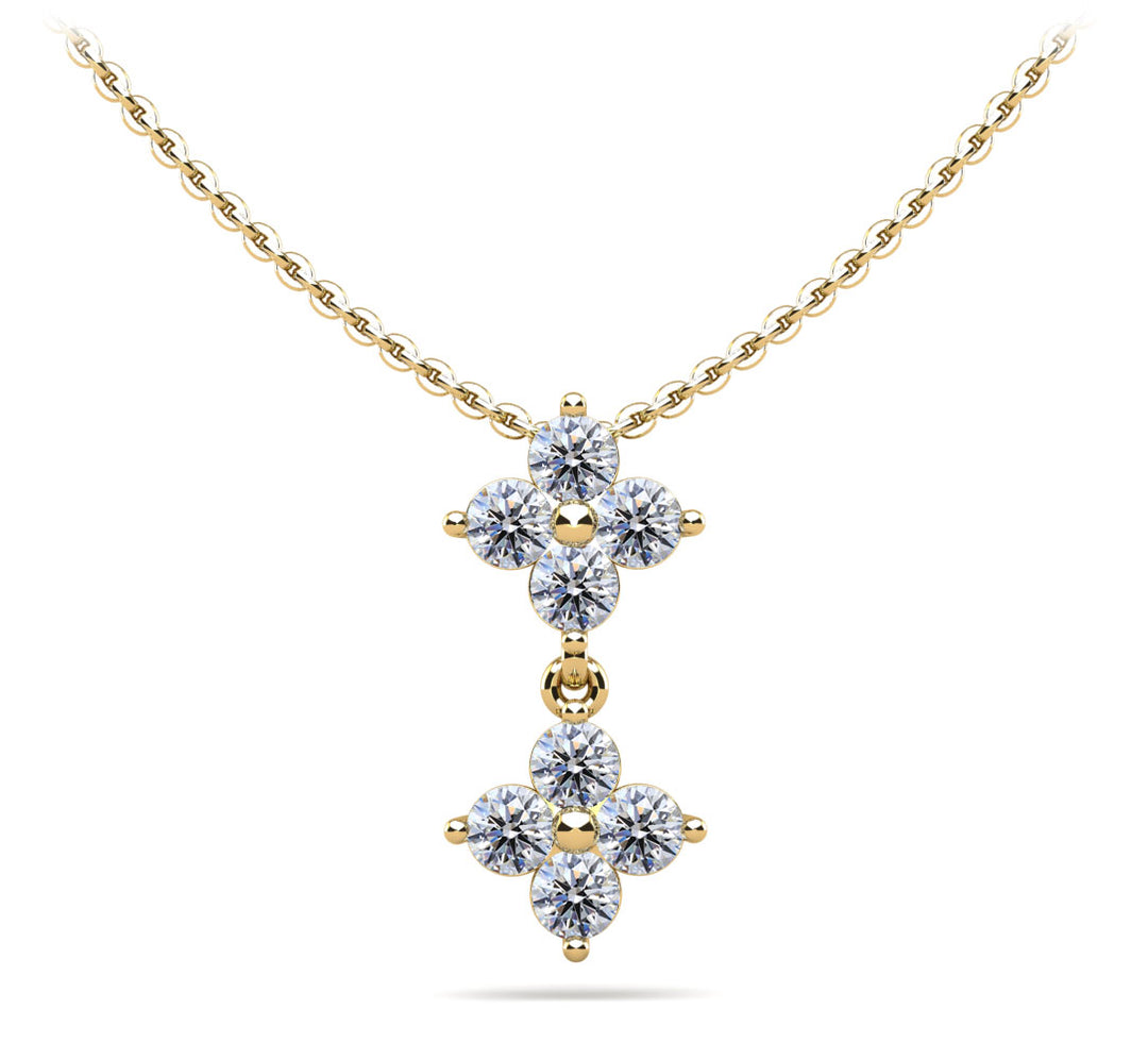 Diamond Pendant with Two Clusters of Equal Sized Round Diamonds