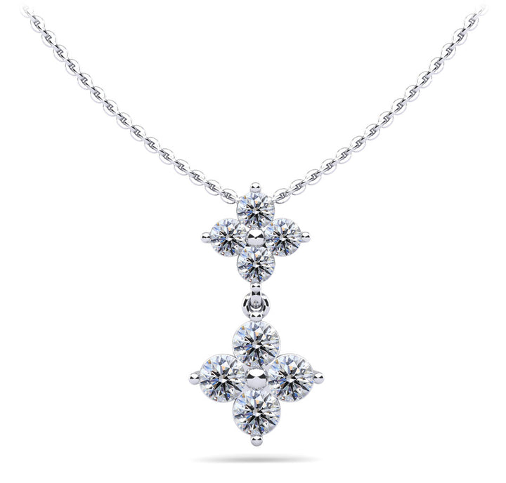 Diamond Pendant with Two Clusters of Round Diamonds in Two Sizes