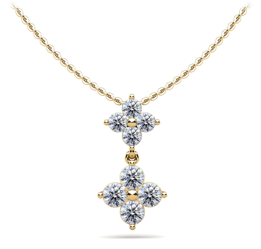Diamond Pendant with Two Clusters of Round Diamonds in Two Sizes