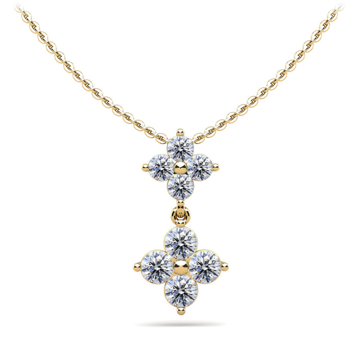 Diamond Pendant with Two Clusters of Round Diamonds in Two Sizes