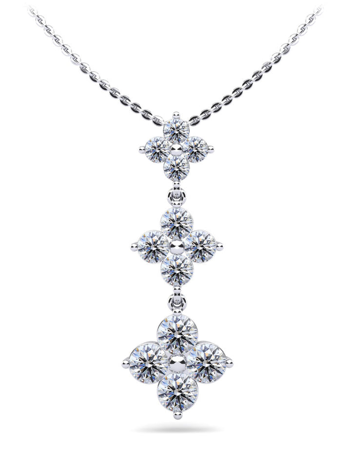 Diamond Pendant with Three Clusters of Round Diamonds in Three Sizes