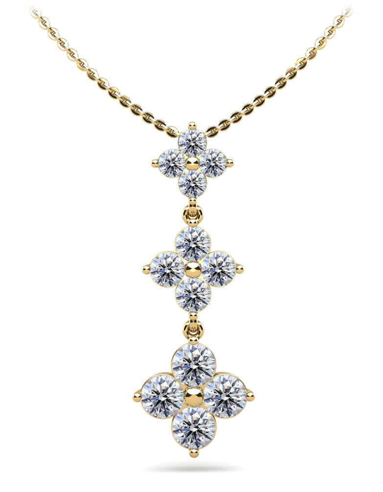 Diamond Pendant with Three Clusters of Round Diamonds in Three Sizes