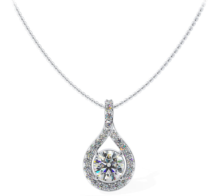 Teardrop Diamond Pendant with Prong Set Halo