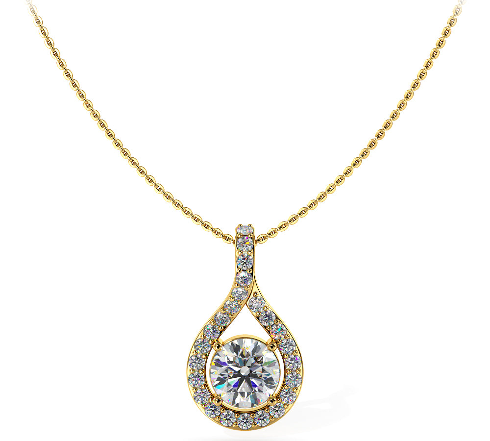 Teardrop Diamond Pendant with Prong Set Halo