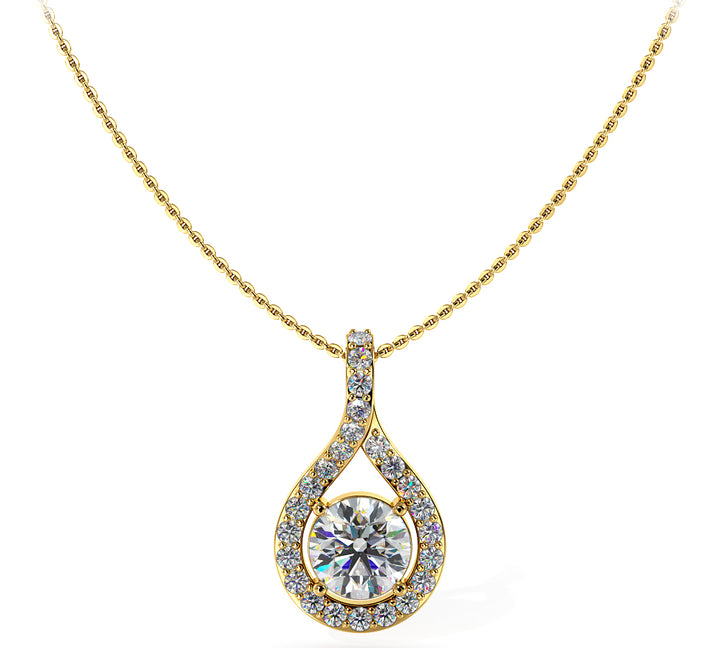 Teardrop Diamond Pendant with Prong Set Halo