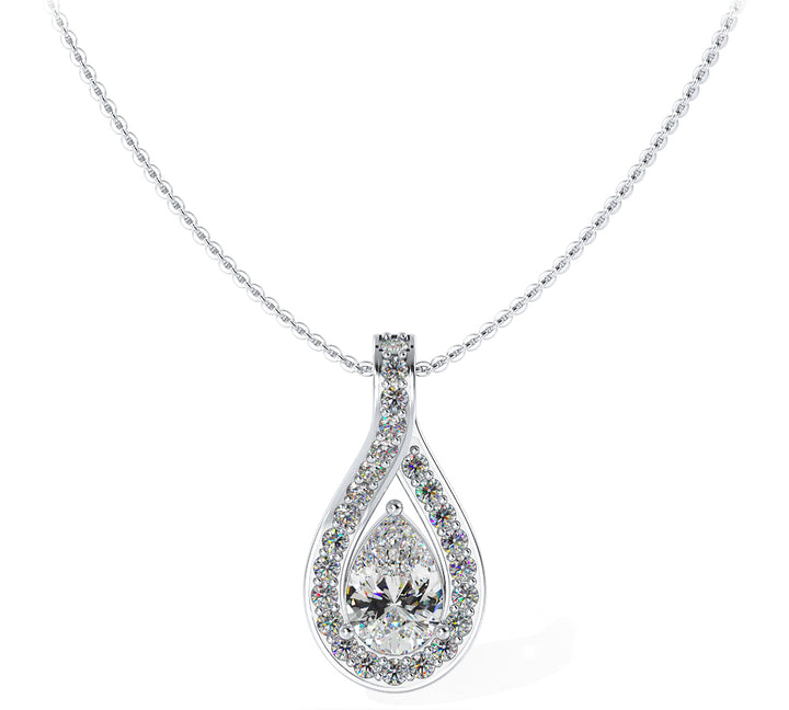 Pear Shaped Diamond Halo Teardrop Pendant with Split Bail