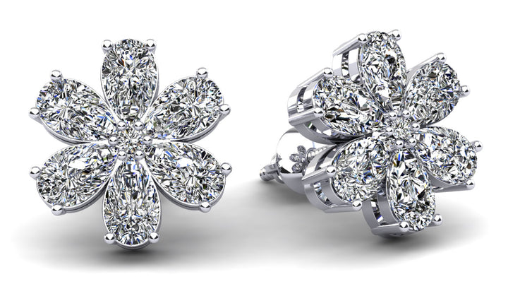 Pear Diamonds Flower Shaped Stud Earrings