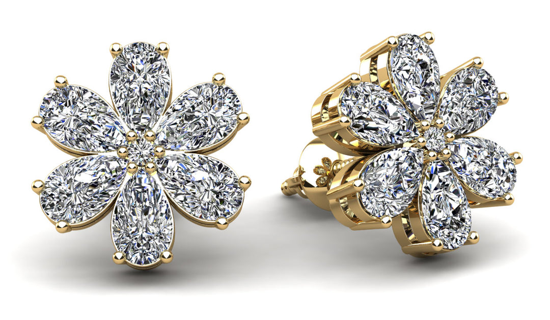 Pear Diamonds Flower Shaped Stud Earrings