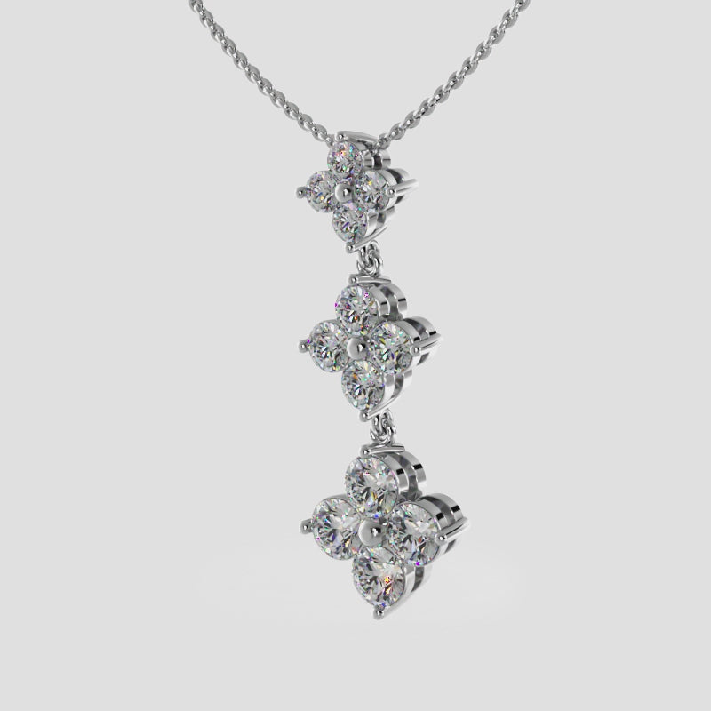 Diamond Pendant with Three Clusters of Round Diamonds in Three Sizes