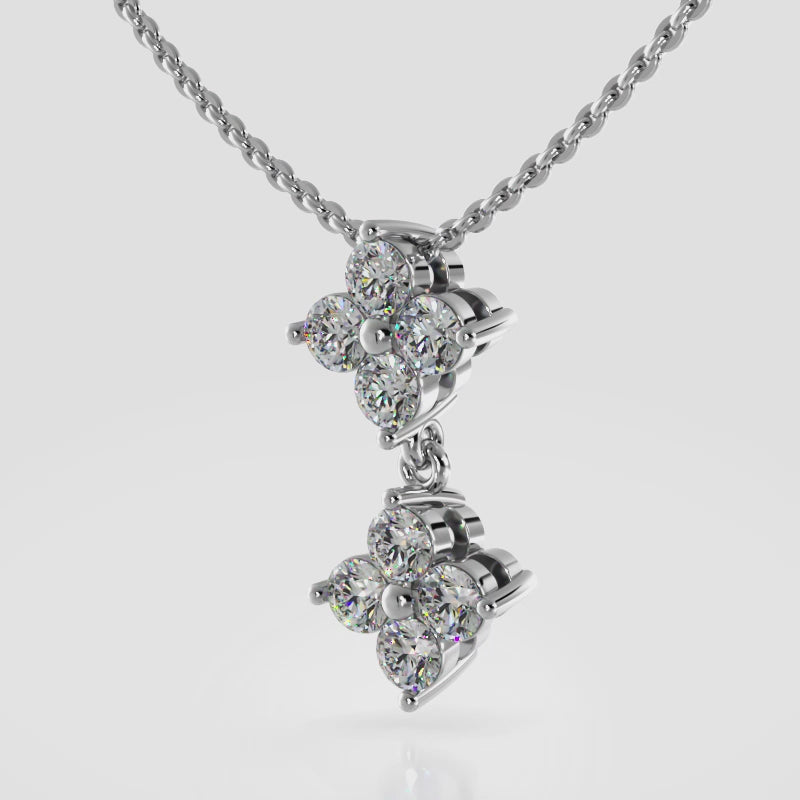 Diamond Pendant with Two Clusters of Equal Sized Round Diamonds