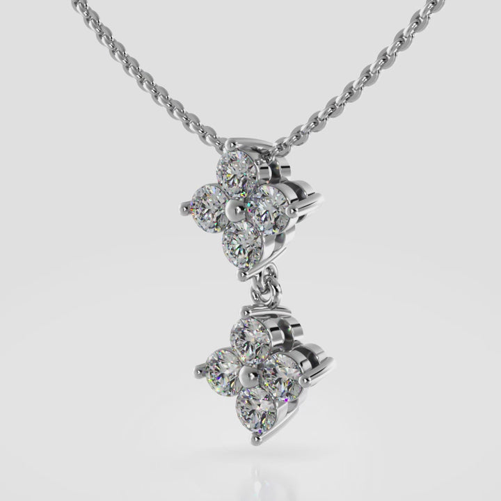 Diamond Pendant with Two Clusters of Equal Sized Round Diamonds