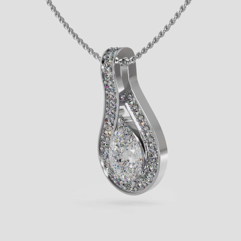 Pear Shaped Diamond Halo Teardrop Pendant with Split Bail