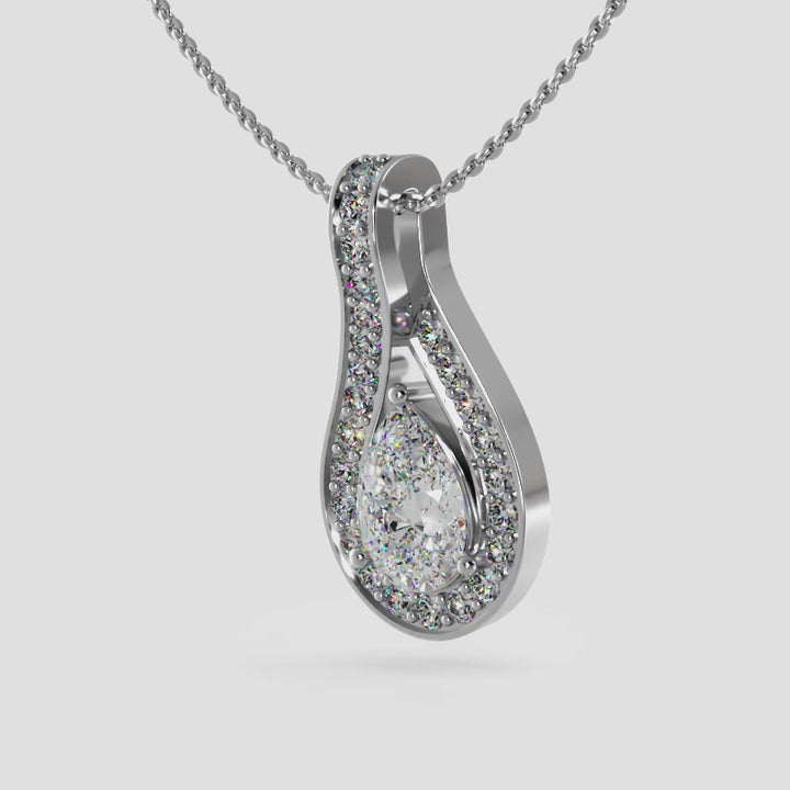 Pear Shaped Diamond Halo Teardrop Pendant with Split Bail