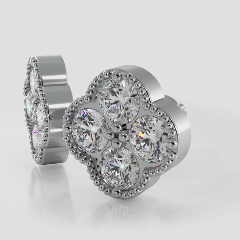 Four Diamond Clover Stud Earrings with Mil-grain Edges