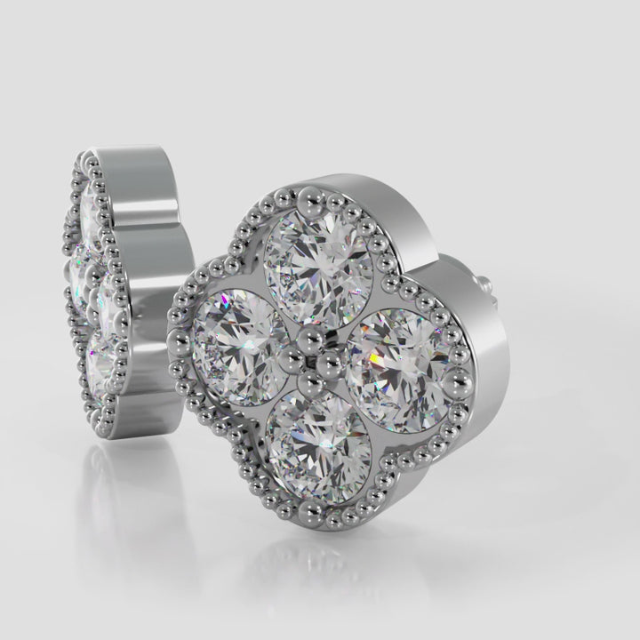 Four Diamond Clover Stud Earrings with Mil-grain Edges