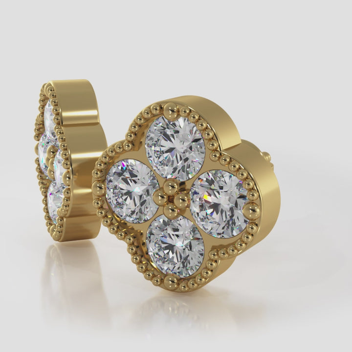 Four Diamond Clover Stud Earrings with Mil-grain Edges