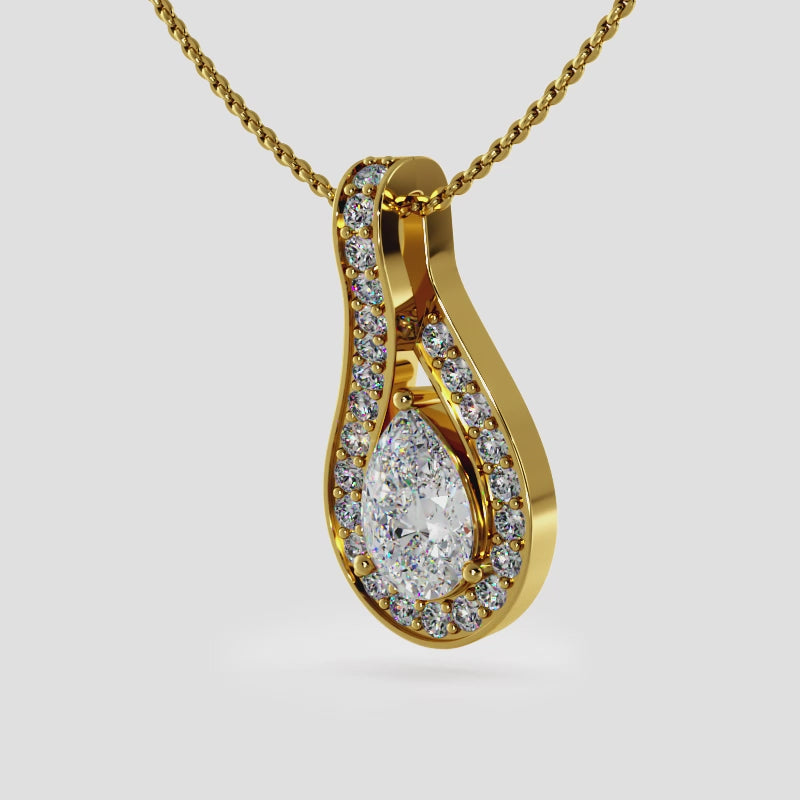 Pear Shaped Diamond Halo Teardrop Pendant with Split Bail