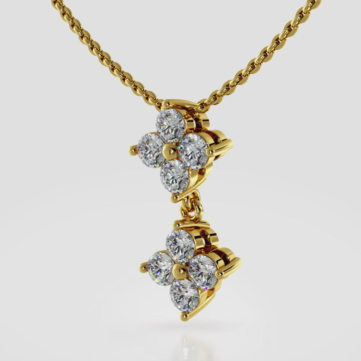 Diamond Pendant with Two Clusters of Equal Sized Round Diamonds