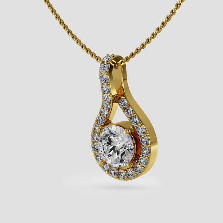 Teardrop Diamond Pendant with Prong Set Halo