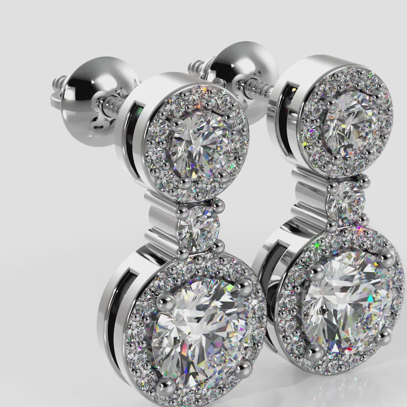 Stunning Diamond Earrings with Double Halo Design