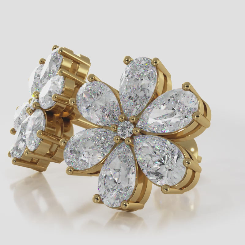 Pear Diamonds Flower Shaped Stud Earrings