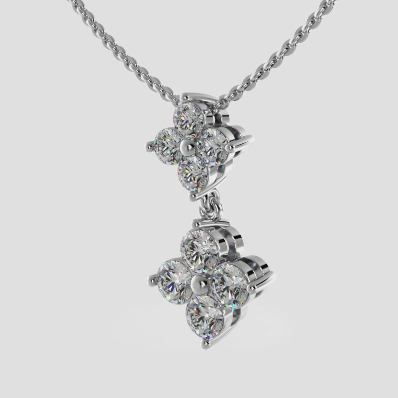 Diamond Pendant with Two Clusters of Round Diamonds in Two Sizes