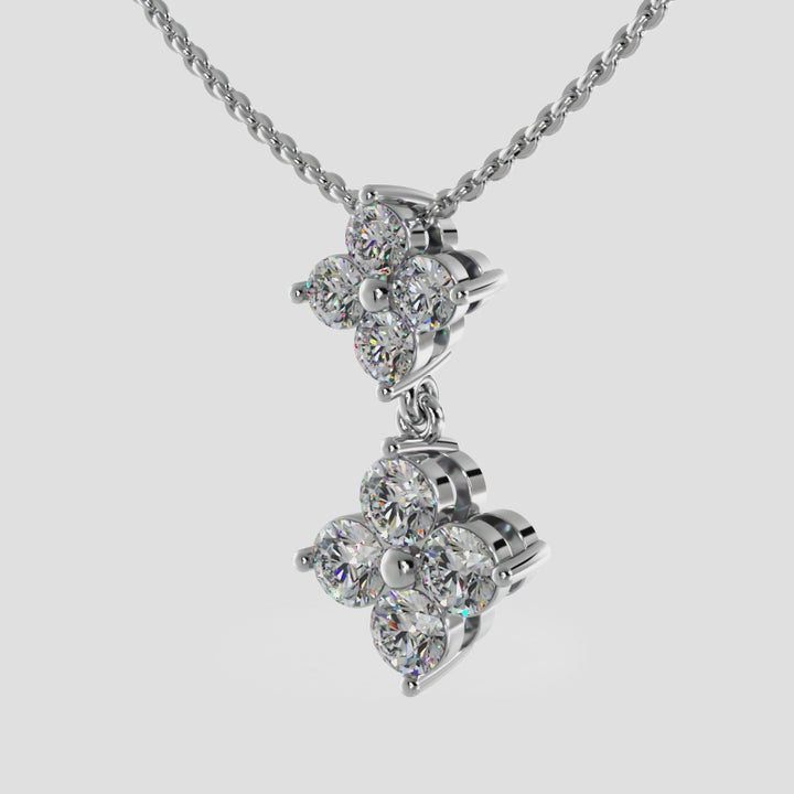 Diamond Pendant with Two Clusters of Round Diamonds in Two Sizes