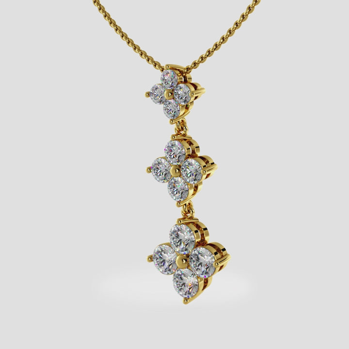 Diamond Pendant with Three Clusters of Round Diamonds in Three Sizes