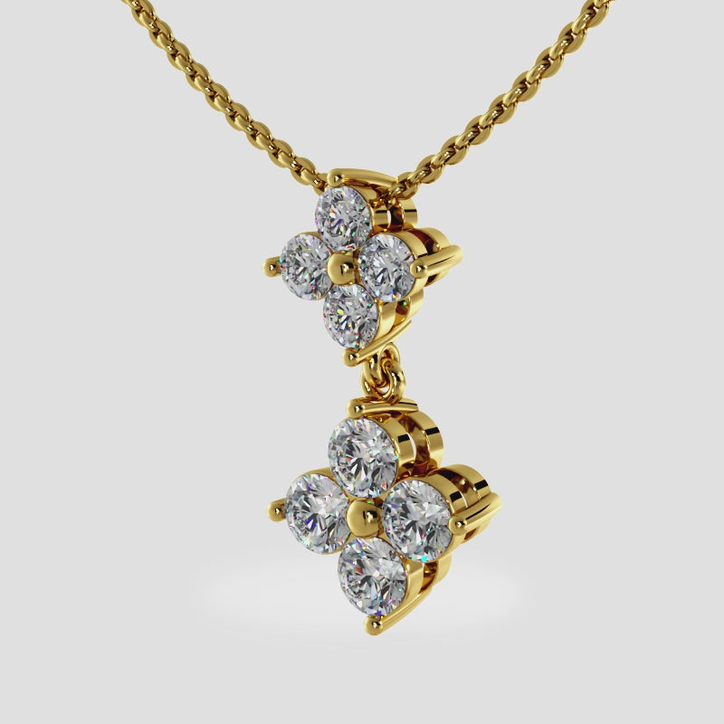 Diamond Pendant with Two Clusters of Round Diamonds in Two Sizes