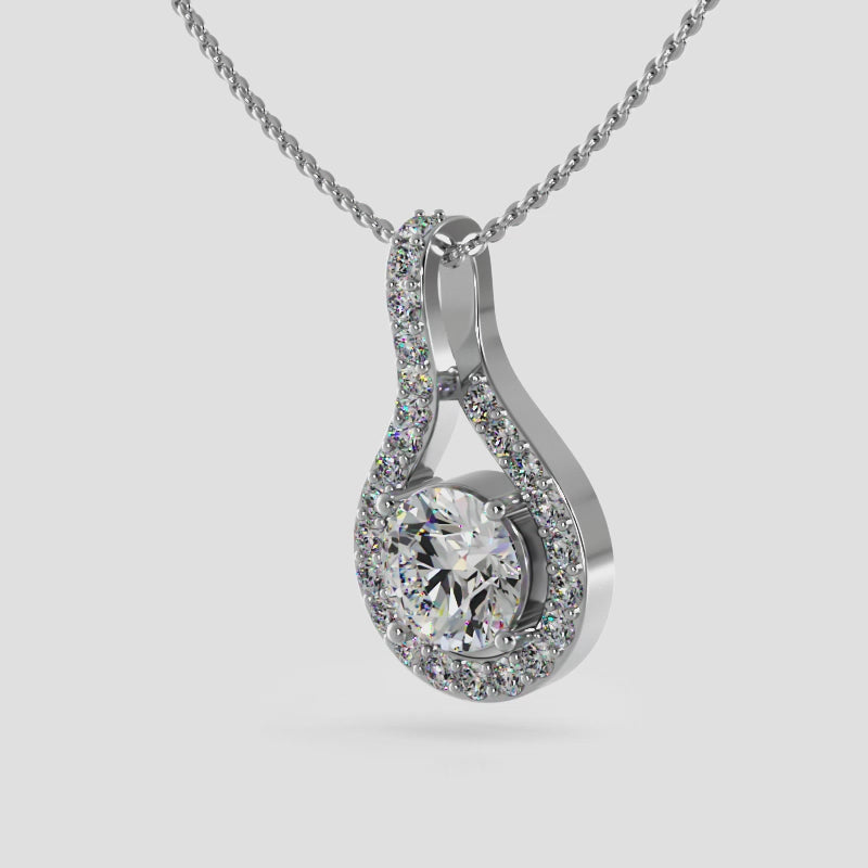 Teardrop Diamond Pendant with Prong Set Halo