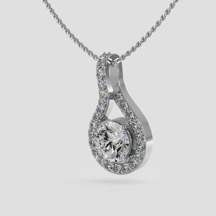 Teardrop Diamond Pendant with Prong Set Halo