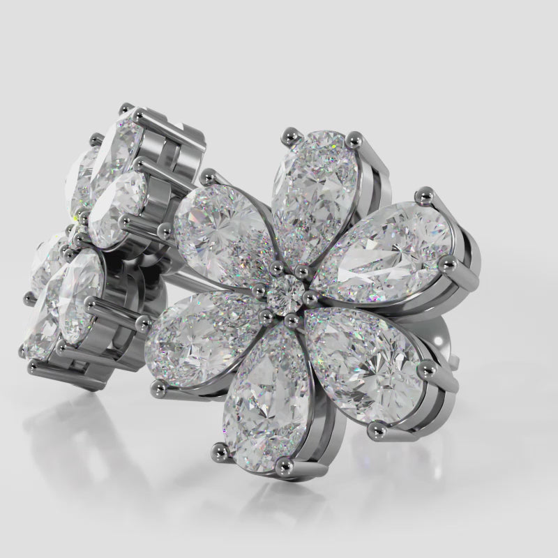 Pear Diamonds Flower Shaped Stud Earrings