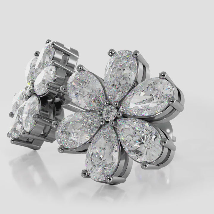 Pear Diamonds Flower Shaped Stud Earrings